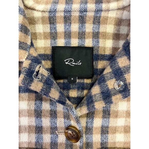 Rails Steffi Plaid Cropped Jacket, Size Small, Flannel Wool Blend, Blue/Beige - Picture 3 of 13